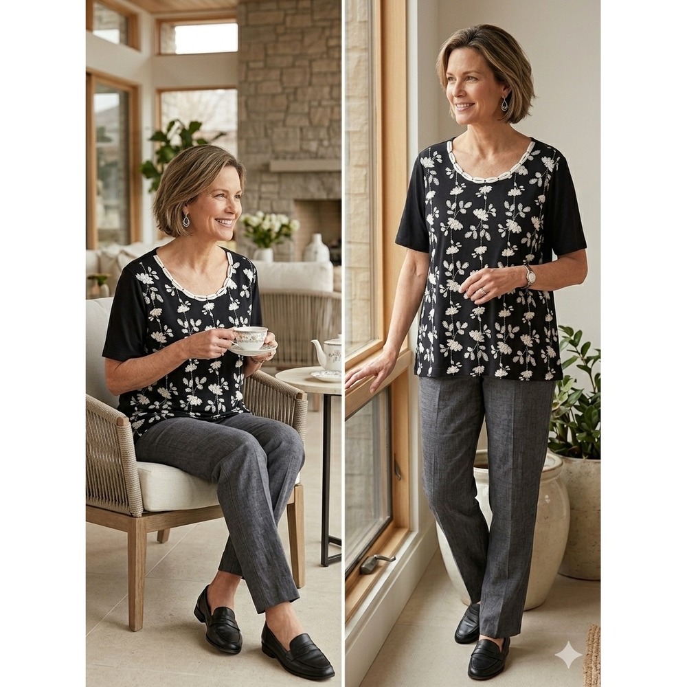 Alfred‎ Dunner Native New Yorker Black White Floral Embroidered Top 3X NWT